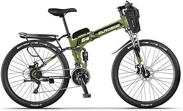 26" Folding Electric Mountain Bike - EMTB with 21 Speeds, Dual Disc Brakes, Lightweight Aluminium Frame, 250W Motor, 36V Battery - Mountain Bike G4 in Army Green