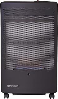 WARMGLOW Blue Flame Cabinet Indoor Portable Gas Heater - 3.8KW with Oxygen Depletion Sensor & Variable Heater Setting - Wheels, Butane Gas Regulator, Hose - Home, Office, Garage, Workshop