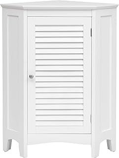 COSTWAY Triangle Bathroom Cabinet, Corner Storage Cabinet Floor Cupboard with Shutter Door and Adjustable Shelf, Wooden Standing Side Cabinet Unit for Living Room Kitchen Hallway (White, Single Door)