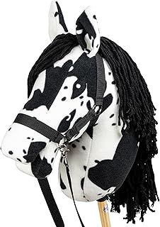 SKIPPI Hobby Horse Piebald Tobiano, Halter and Reins Included, White & Black Horse on a Stick, Large A3 Size
