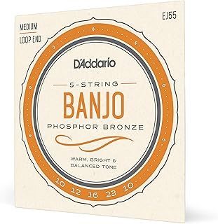 D'Addario Tenor Banjo Strings, Phosphor Bronze, EJ55, Medium Gauge 9-30, 5 String Set, Pack of 1