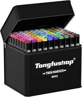 Tongfushop 80 Colored Marker Set, Dual Tip Alcohol Markers, Colouring Pens for Adults, Permanent Art Felt Tip Pens for Drawing, Sketching, Anime, Manga, Fun doodling with Carrying Case & Storage Base