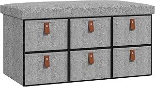 HOMCOM Shoe Bench with Seat, Shoe Storage Bench with Cushion and 6 Fabric Drawers for Entryway, Hallway, Living Room, Bedroom, Light Grey