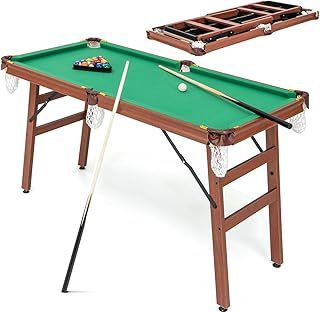 4FT/4.5FT Billiards Table, Folding Pool Game Snooker Table with 2 Cue Sticks, 2 Chalks, 16 Balls, Triangle & Brush, Portable Pool Table Set