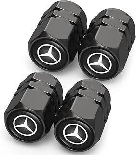 OLFJJILEDFA 4PCS Black Tyre Valve Caps, Compatible with Mercedes Benz, Copper & Alloy Steel, Car Accessory, Tire Valve Stem Caps