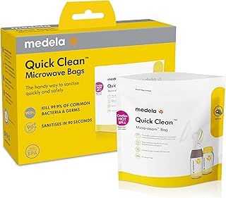 Medela Quick Clean Microwave Bags - Fast and convenient cleaning of breast pump parts or accessories, reusable, Pack of 5