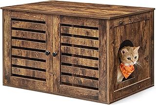 Feandrea Cat Litter Box Enclosure, Litter Box Furniture Hidden with Removable Divider, 2 Shutter Doors, Indoor Cat House, End Table, 80 x 53 x 49 cm, Rustic Brown PCL003X01