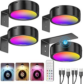 Rechargeable Over Picture Wall Light, Black 2600mAh Battery Operated Art Lights for Paintings Wireless Picture Frame Light Stick On Remote Display Light Colour Change Magnetic Spot Light for Photo
