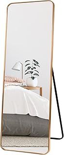 HORLIMER 60"x18" Full Length Standing Mirror with Aluminum Frame, 152x46cm Large Long Body Mirror for Wall Hanging or Floor Free Standing, Gold Mirror for Bathroom Living Room Bedroom, Explosion-Proof