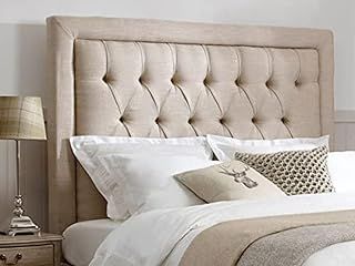 mm08enn BEAUTIFUL LUXURY SPEICAL BEDWORTH HEADBOARD WITH MATCHING BUTTONS IN LINEN FABRIC IN 30" HEIGHT (4ft6 double, beige)