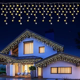 Opard Christmas Icicle Lights Outdoor Indoor 15.8m 400 LED with 11 Lighting Modes Memory & Timer Function, Dual-Color Xmas Fairy String Lights for Decorations Roof Eaves Party House Garden
