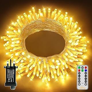 Ollny Christmas Tree Lights, 10m 100 LED Fairy Light Mains Powered, Waterproof Outdoor String Light with Remote/Plug/Modes/Timer, Bright Warm White Lighting Outside Indoor Garden Xmas Decorations