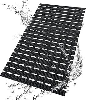 HITSLAM Bath Mat Non Slip Anti Mould, 68x38CM Shower Mats for Inside Shower, Quick Drain TPE Bathtub Mat with Suction Cups, Bathroom Accessories, Durable & Comfortable, Black