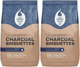 Green Olive Firewood - Long Burn BBQ Charcoal Briquettes for Consistent Temperatures - 2 Bags (8kg)