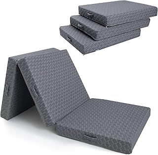 MeMoreCool Tri Folding Floor Mattress 190x90cm, 10cm High Density Foam Foldable Futon Mattress with Washable Cover, Portable Guest Bed Sleeping Mat for Travel, Car Tent, Single, Grey