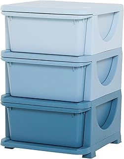 HOMCOM Kids Storage Units with 3 Drawers 3 Tier Chest Vertical Dresser Tower Toy Organizer for Nursery Playroom Kindergarten Blue
