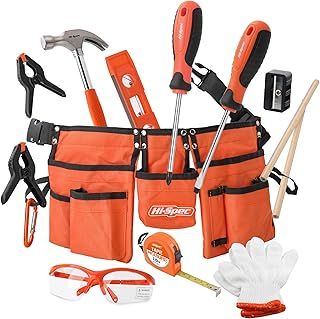 Hi-Spec 16pc Orange Kids Tool Kit Set & Child Size Tool Belt. Boys and Girls Real Metal DIY Kit for Building, Woodwork, Construction and Crafts Learning for Kids