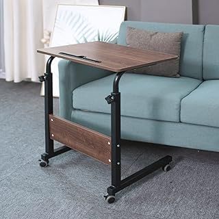 Emall Life Tray Table, Adjustable Sofa/Bed Side Table Portable Desk with Wheels Overbed Table Laptop Cart with Holder Slot (15.7 * 23.6, Black Willow)