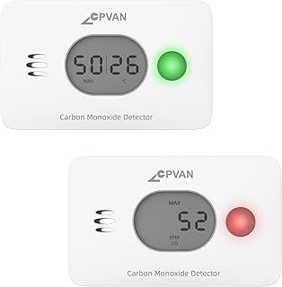CPVAN Wireless 3-in-1 Carbon Monoxide Detector with Temperature & Humidity, Carbon Monoxide Alarms for Home Safety, CO Alarm with 10 Years Life, EN 50291, Replaceable Batteries. 2 Pack