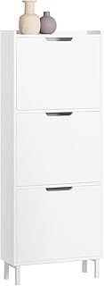 SoBuy 3 Flip-drawers Shoe Cabinet Shoe Rack Shoe Storage Cupboard Organizer Unit White W50 x D19 x H129cm FSR151-H-W