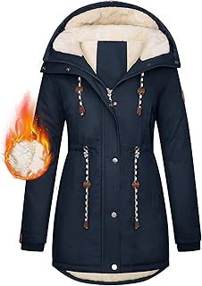 TOMEEK Women Parka Winter Coat Warm Fleece Lined Jacket Thick Quilted Hooded Outerwear Windproof Cotton Padded Overcoat with Pockets