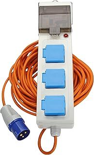 Eurohike Mobile Mains Kit with 3 UK 3-pin Sockets & 240V Site Plug, Power Extension, Electical Hook up for Camping, Motorhomes & Caravaning, 15m Cable, RCD & MCB