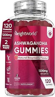 Ashwagandha Gummies 1200mg | 120 Gummies - 2 Months Supply, Raspberry Flavour, Ashwagandha High Strength Root Extract Supplement, Bioavailable, Vegan & Gluten-Free