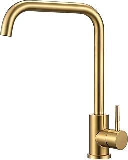 Brushed Gold Kitchen Sink Mixer Tap Single Lever Kitchen Tap in Gold 360 Swivel Monobloc Kitchen Mixer Taps 1 Hole Brass Mixer Tap Kitchen Sink Taps Square