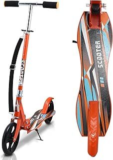 Kids Scooter, Foldable, 3-Level Height Adjustable with Rear Brake and Carrying Strap, Ages 6-12, Up to 100kg Loadable