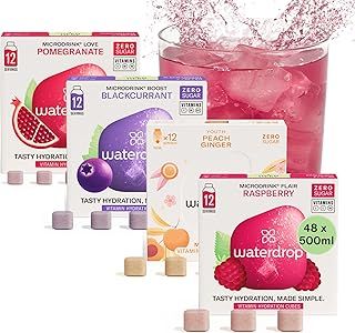 waterdrop® Microdrink Set - Water Flavouring - Hydration Tablet - Natural Fruit Mix - Vitamin C - Sugar Free - Raspberry - Pomegranate - Blackcurrant - Peach - 48 Drinks