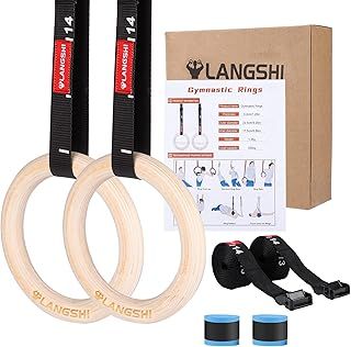 DYSD Wooden Gymnastic Rings with Buckles Straps Exercise Gym Rings Athletic Rings for Muscle Building, Ab Workout, Strength Training, Upper Body Strength, Suspension Training
