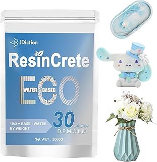 JDiction ResinCrete, 1000g Water Based Casting Resin Kit for Beginners, 20-30Minutes Demold, Fast Curing Terrazzo Resin Kit, Self Leveling, Easy Mix Casting and Coating Resin Kit, white