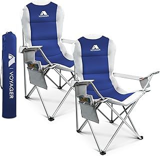 2 Pack Premium Outdoor Camping Chair Set, 120kg Capacity, 3.3kg Per Chair, Waterproof & Foldable with Cup Holder & Side Pockets - Ideal for Garden, Fishing, Picnic, Camping & Travel Comfort