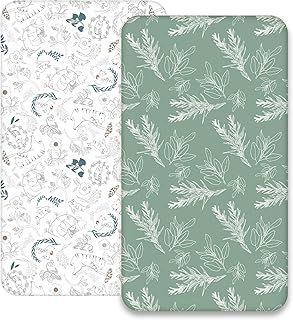 Soarwg Kids Cot Bed Fitted Sheets 120 * 60cm, Cozy and Lightweight Mattress Protector for Hauck Sleep N Play, Dream N Play Travel Cot, Mattress Cover Sheets Fit Cotton Travel Cot Sheets Leaf