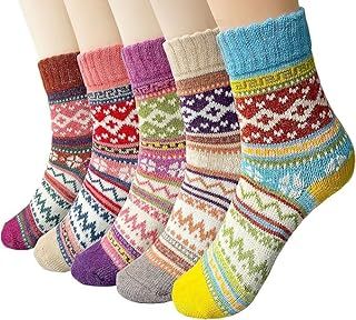 Justay Pucott 5 Pairs Ladies Winter Socks - Breathable, Soft, Thick Wool Socks in Colourful Designs - Perfect Gifts for Women