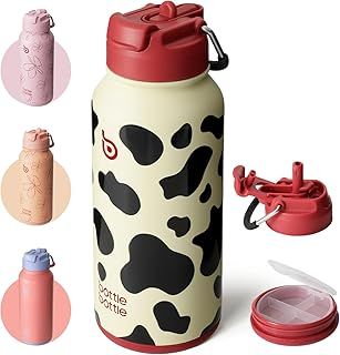 BOTTLE BOTTLE Insulated Water Bottle 950ml(32oz) Stainless Steel Sports Water Bottles with Straw Dual-use Lid Drink Flask Design for Gym with Pill Box (Blue)