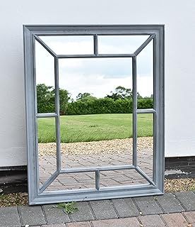 Large Grey Living Mirror Window Style Wall Mirror Rustic Look Distressed Simply Stylish Decor Mirror