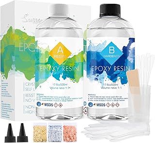 Epoxy Resin Kit 35.2oz/1000ml (1:1 Ratio) - Crystal Clear Art Resin for Jewelry Making, Crafts, Coating | Non-Toxic Resin Coating Includes Gold Foil, Mixing Tools & Gloves