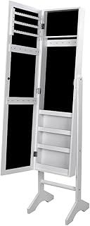 SONGMICS Jewelry Cabinet and Standing Mirror Box Two in One, White, JBC77W