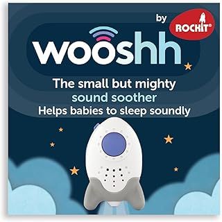 Wooshh by Rockit - Rechargeable Sound Machine with 8 Soothing Sounds, Portable Toddler and Baby Sleep Aid with Strap and USB Cable, White Noise Machine 4 Volume Levels, Suitable from Newborn​