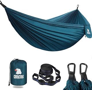 COVACURE Camping Hammock - 270*150cm Ultralight 70-Denier Durable & Breathable Nylon Travel Hammocks with Two 10FT Tree Straps for Outdoor Camping Accessories (330lbs Capacity)