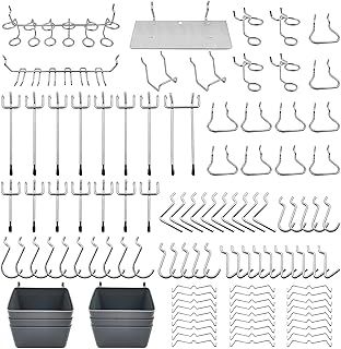 FRIMOONY Pegboard Hooks Assortment, Plastic Bins, Peg Locks, for Organizing Tools, 140pcs