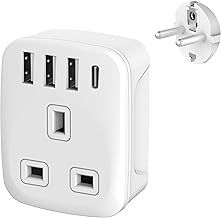 Amoi UK to South Africa Plug Adapter,Grounded Type M South Africa Plug Adapter, with 4 USB Ports 17W USB C Fast Travel Charger, Africa,Namibia, Swaziland, Lesotho, Bhutan,Botswana(Type M)