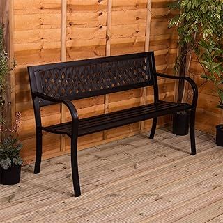 Home Discount Garden Vida Steel Garden Bench, Lattice Style Design 3 Seater Outdoor Furniture Seating Park Patio Seat