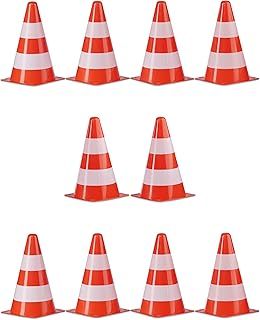 Relaxdays Set of 10 Safety Cones, Stackable, Field & Track Cones, Markers, Pylons, 22 cm, Orange/White