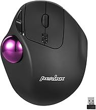 Perixx PERIMICE-717PUB Wireless Trackball Mouse, Build-in 1.34 Inch Glossy Trackball with Pointing Feature - 5 Programmable Buttons - Black Body - Purple Ball