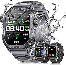 LIGE Military Smart Watch for Men(3 Straps),1.96" HD Big AMOLED Rugged Smartwatch for Android iOS,Upgraded Fitness Tracker IP68 Waterproof/Heart Rate/Sleep Monitor, Black Sport Watch with 120+ Sports