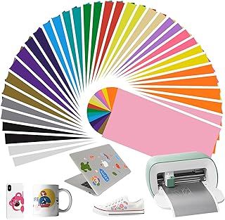 44 Pack Permanent Vinyl Sheets for Cricut 30.5x14 cm, 18 Assorted Colors Self Adhesive Vinyl With 8 Transfer Film Set for Machines, DIY Patterns, Deco Sticker