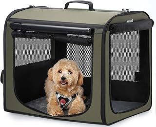 Dog Car Carrier, Stable & Lightweight, Portable Dog Crate with Breathable Windows, Foldable Pet Carrier for Home, Car, Outdoor, Green