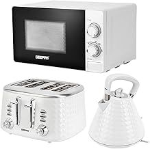 GEEPAS Microwave, Kettle and 4 Slice Toaster Set, 20L Microwave with 5 Power Levels, 1.5L Kettle, 1750W Toaster
